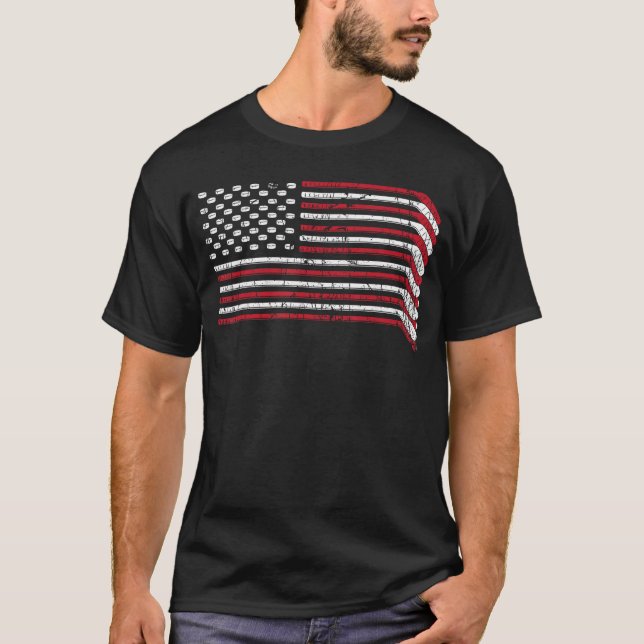 USA Flag Hockey Sticks American Pride 4th of July  T-Shirt (Vorderseite)