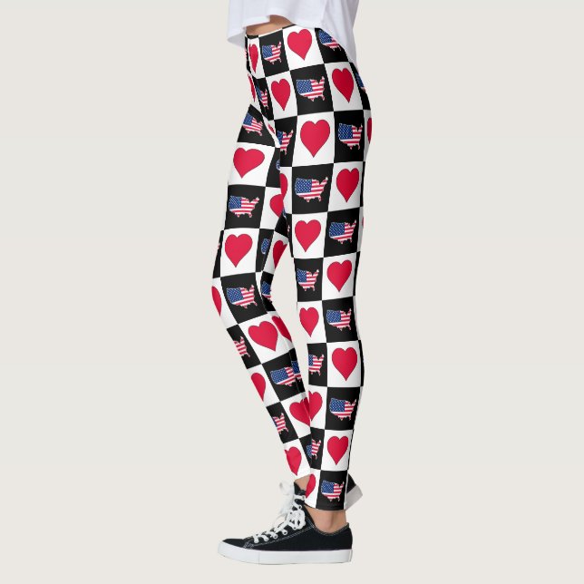 USA-Flag-Karte und Herz-Prüfmuster Leggings (Links)