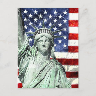 USA FLAG & LIBERTY POSTKARTE