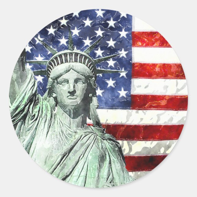 USA FLAG & LIBERTY RUNDER AUFKLEBER (Vorderseite)