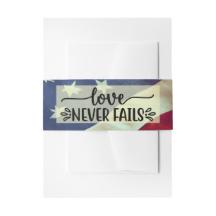 USA Flag Liebe Versage nie Wedding Bible Verse Einladungsbanderole