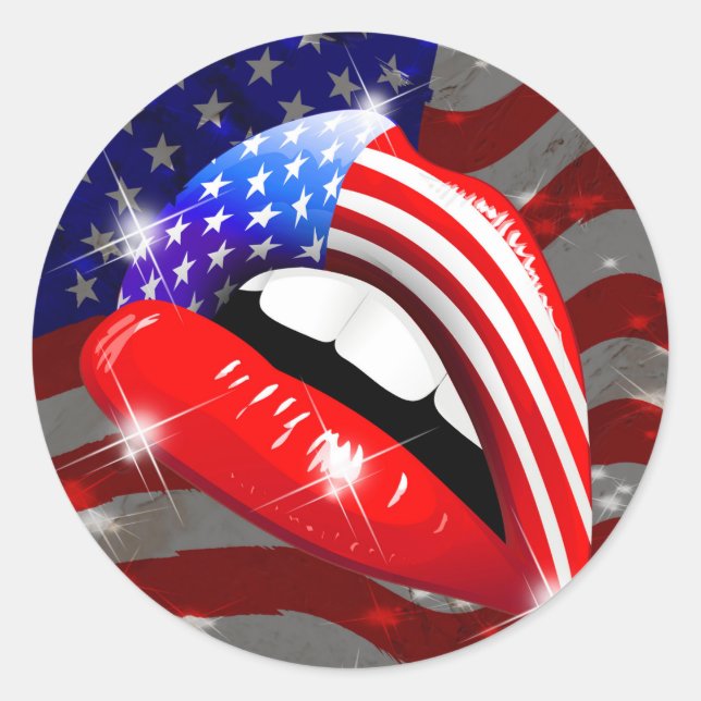 USA Flag Lipstick für Sensulips Runder Aufkleber (Vorderseite)