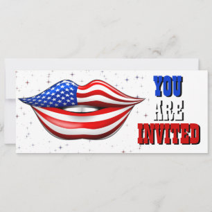 USA Flag Lipstick mit Lächeln Lips Einladungskarte