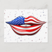 USA Flag Lipstick mit Lächeln Lips Postkarte
