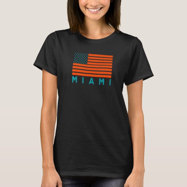 USA Flag Miami OrangeTeal-GreenBlue Miami FL Ameri T-Shirt (Vorderseite)