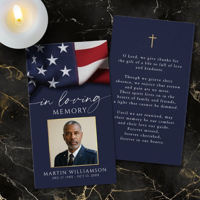 USA Flag Military Photo Cross Funeral Prayer Card (Von Creator hochgeladen)