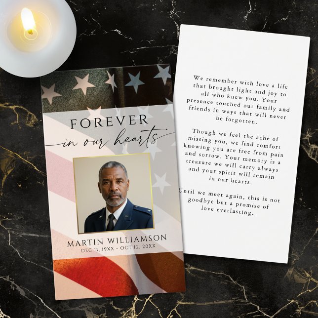 USA Flag Military Photo Forever Hearts Prayer Card (Von Creator hochgeladen)