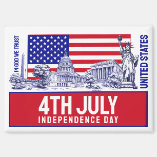 USA Flag Monument Illustration Souvenir Magnet