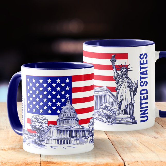 USA Flag Monument Illustration Souvenir Tasse (USA America Flag Monument Illustration Souvenir Mug)
