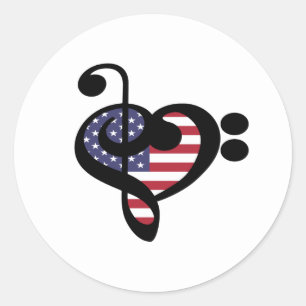 USA Flag Music Heart - American Pride Musician Runder Aufkleber
