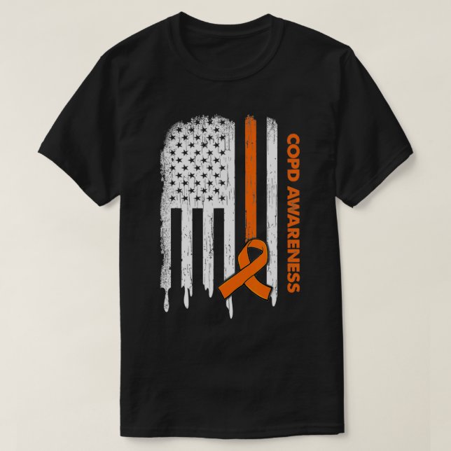 USA Flag Orange Ribbon COPD Bewusstsein T-Shirt (Design vorne)