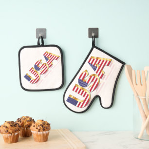 USA Flag Oven Mitt & Pot Holder Set