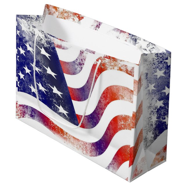 USA Flag Patriotic 4. Juli Große Geschenktüte (Vorderseite Schrägansicht)