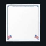 USA Flag Patriotic American Personalisiert Notizblock<br><div class="desc">Ein stilvolles Notizblock, das Sie mit Ihrem eigenen Text, einschließlich eines Namens, personalisieren können. Das Design verfügt über eine griechische Eckleiste mit Aquarellbildern der US-Flagge (diese wurden ursprünglich von mir handgemalt, bevor sie in digitale Form gescannt wurden). . Sie können die Farbe des Randes ändern (derzeit ein Mittelblau), indem Sie...</div>