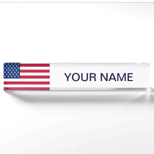 USA Flag Patriotic Custom Desk Name Plate Namensplakette