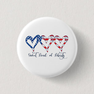 USA Flag Patriotic Hearts 4. Juli Sweet Land o Button