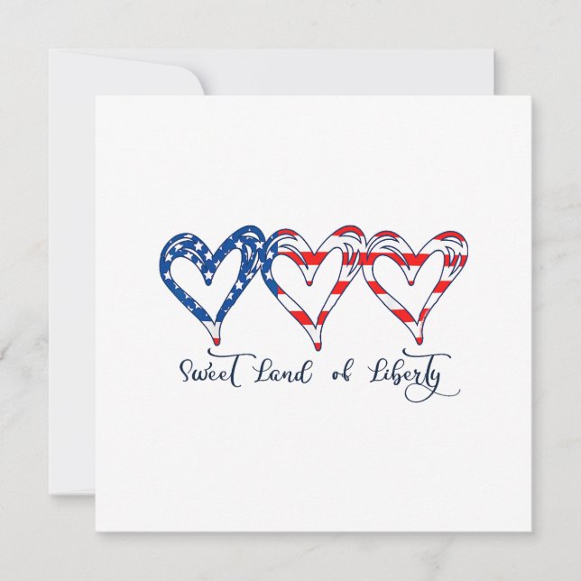 USA Flag Patriotic Hearts 4. Juli Sweet Land o Dankeskarte (Vorderseite)