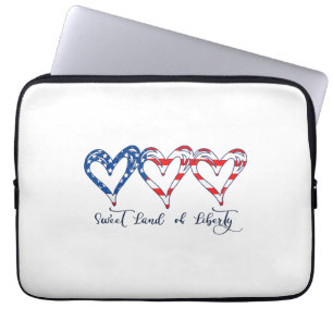 USA Flag Patriotic Hearts 4. Juli Sweet Land o Laptopschutzhülle