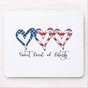 USA Flag Patriotic Hearts 4. Juli Sweet Land o Mousepad