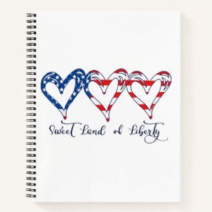 USA Flag Patriotic Hearts 4. Juli Sweet Land o Notizbuch