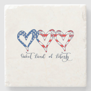 USA Flag Patriotic Hearts 4. Juli Sweet Land o Steinuntersetzer