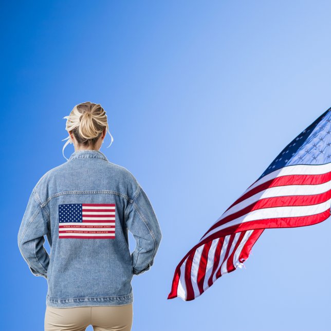 USA Flag Patriotic Zuhause des schönen Zitats Jeansjacke (USA America Flag Patriotic Home Of The Brave Quote Denim Jacket)