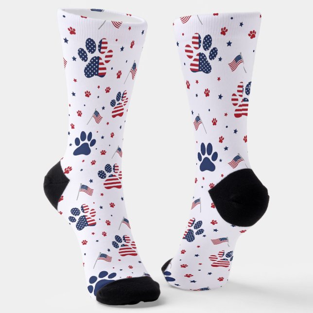 USA Flag Paw Print and Stars Pattern Crew Socks Socken (Gewinkelt)