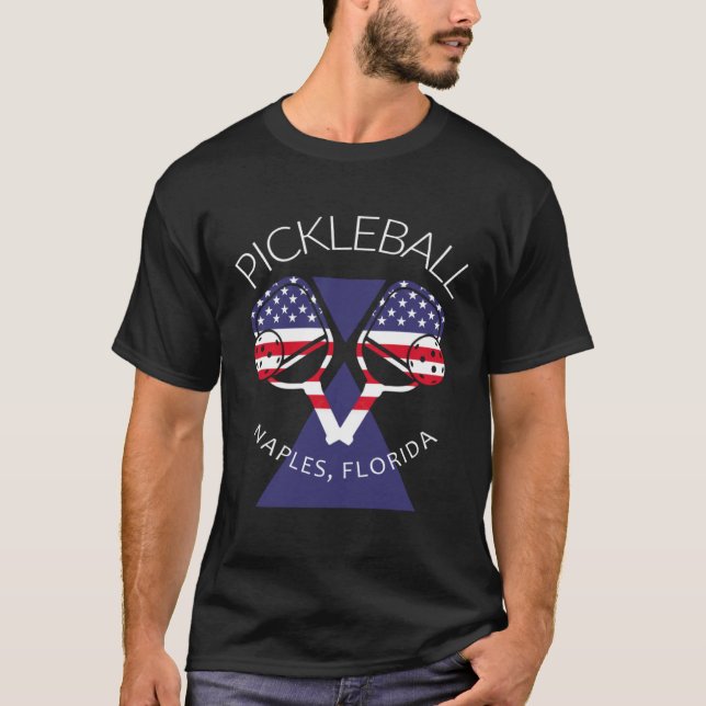 USA Flag Pickleball  Paddleball Naples Florida T-Shirt (Vorderseite)