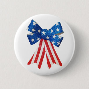 USA Flag Red White and Blue Bow Ribbon Button