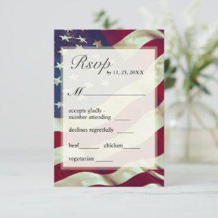 USA Flag Red White Blue American Patriotic Wedding RSVP Karte