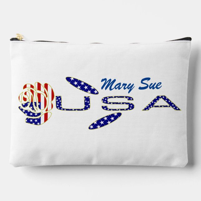 USA Flag Rose on Its Side Blue Personalized Zubehörtasche (Vorderseite)