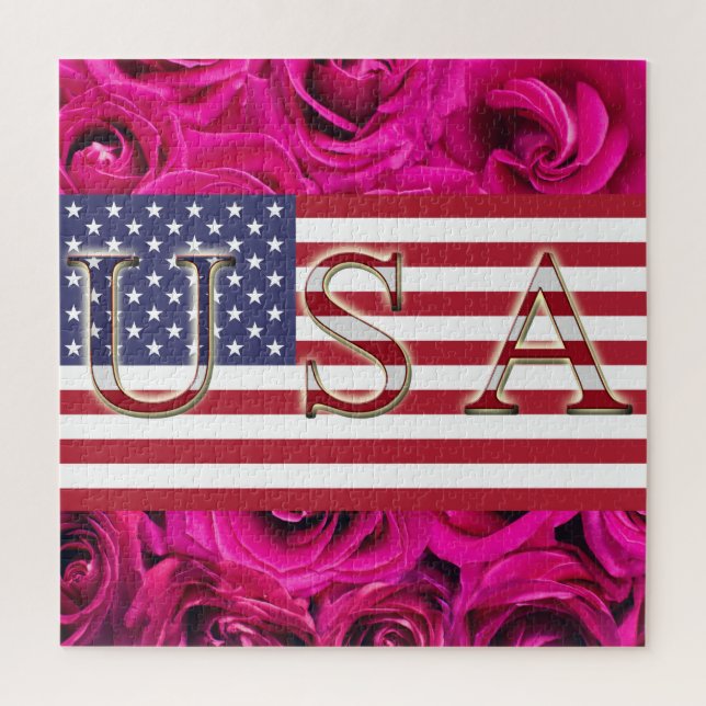 USA Flag & Rose Puzzle (Vertikal)