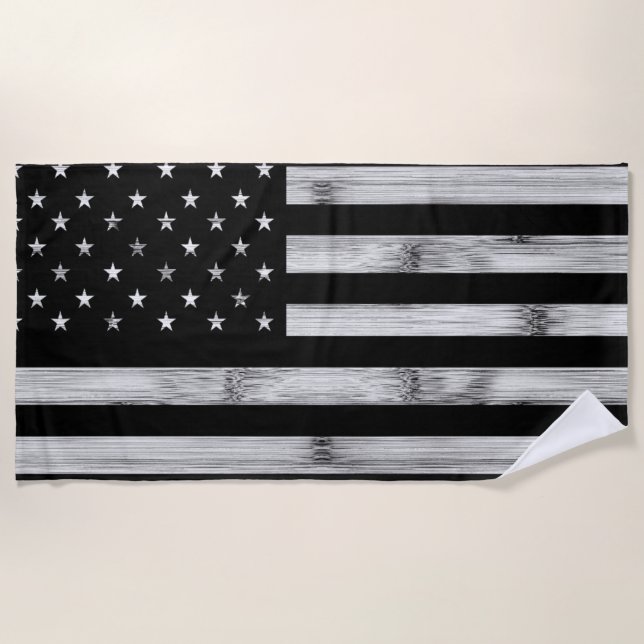 USA flag Rustic Wood Black White Patriotic America Strandtuch (Vorderseite)