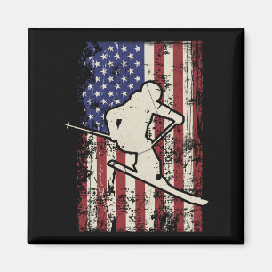 Usa Flag Skifahren & Amp; Skifahrer Langschläfer Magnet
