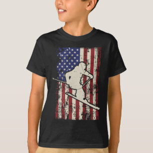 Usa Flag Skifahren & Amp; Skifahrer Langschläfer T-Shirt