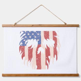 USA Flag Skull Beard | Distressed Patriotic Design Wandteppich Mit Holzrahmen
