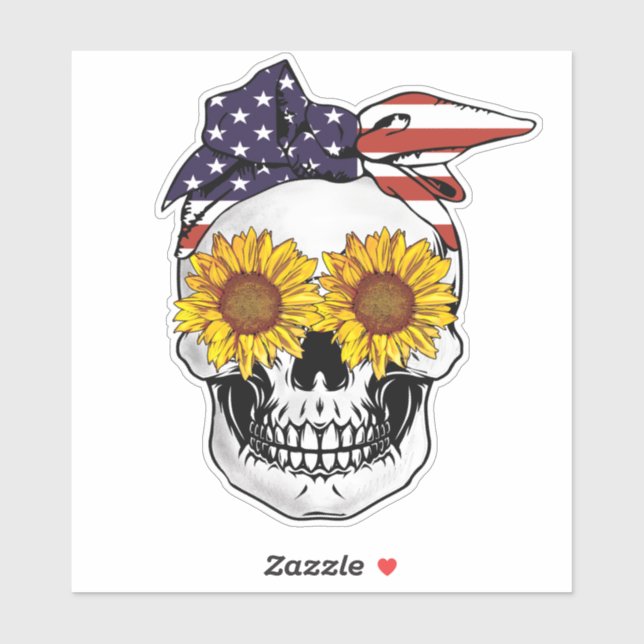 USA Flag Skull Sunflower Eyes Hair Bandana Aufkleber (Blatt)