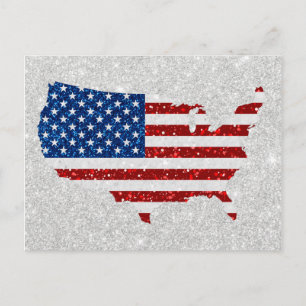 USA Flag Stars & Stripes 4. Juli Glitzer Postkarte