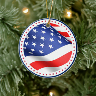 USA Flag Stars Stripes America Patriotische Weihna Keramik Ornament