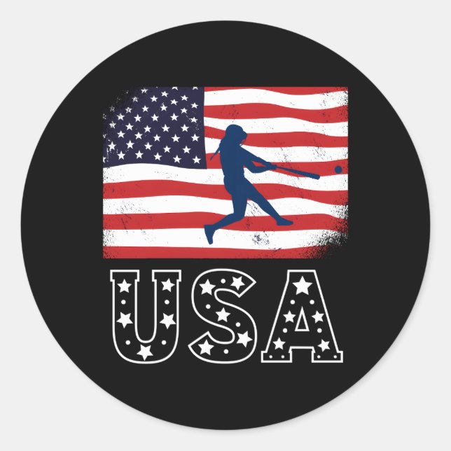 Usa Flag Team Softball 4. Juli Softball Runder Aufkleber (Vorderseite)