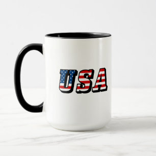 USA Flag Text Ringer Coffee Tasse