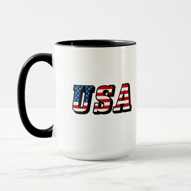 USA Flag Text Ringer Coffee Tasse (Links)