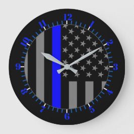 USA Flag Thin Blue Line Symbolisches Memorial auf  Große Wanduhr