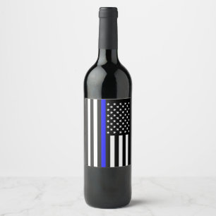 USA Flag Thin Blue Line Symbolisches Memorial auf Weinetikett