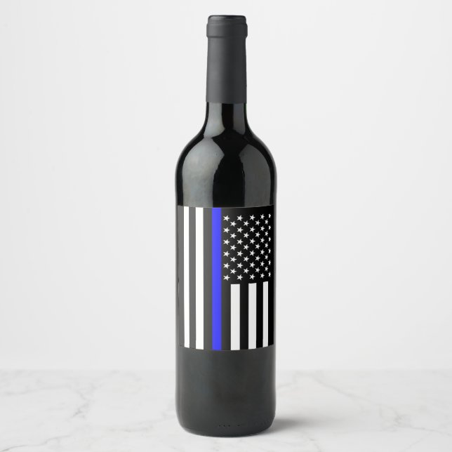 USA Flag Thin Blue Line Symbolisches Memorial auf  Weinetikett (Vorderseite)