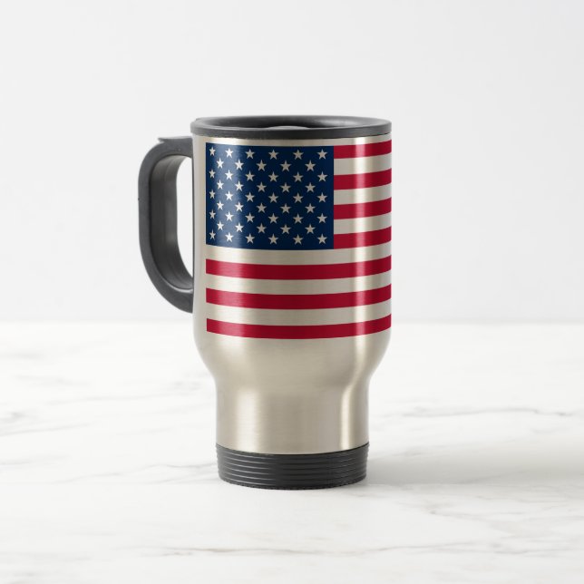 USA Flag Travel Mug - Patriotic Reisebecher (Vorderseite Links)