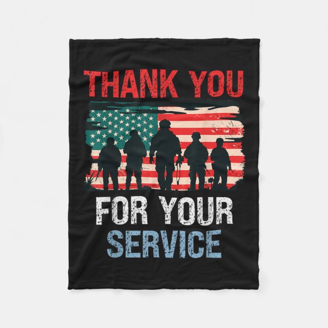 Usa Flag Vielen Dank für Ihren Service - Memorial Fleecedecke (Vorderseite)