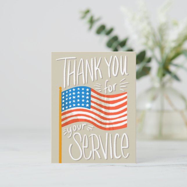 USA Flag Vielen Dank für Ihren Service Postkarte (Stehend Vorderseite)