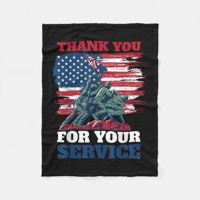 Usa Flag Vielen Dank für Ihren Service - Veteranen Fleecedecke (Vorderseite)