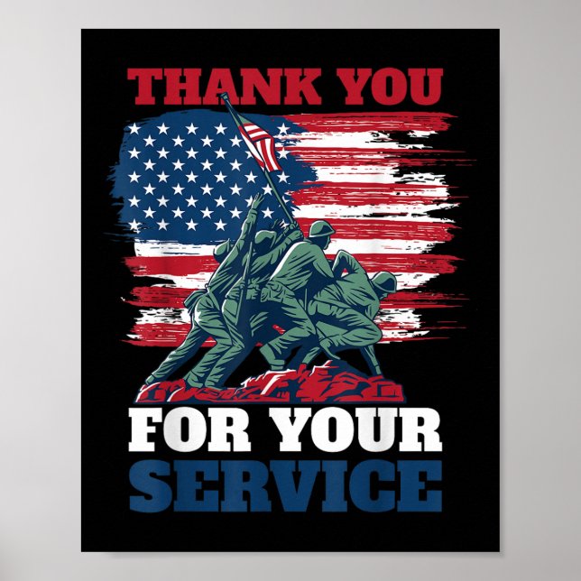 Usa Flag Vielen Dank für Ihren Service - Veteranen Poster (Vorne)